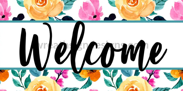 Welcome Spring Florals Metal Wreath Sign 12X6 Metal Sign
