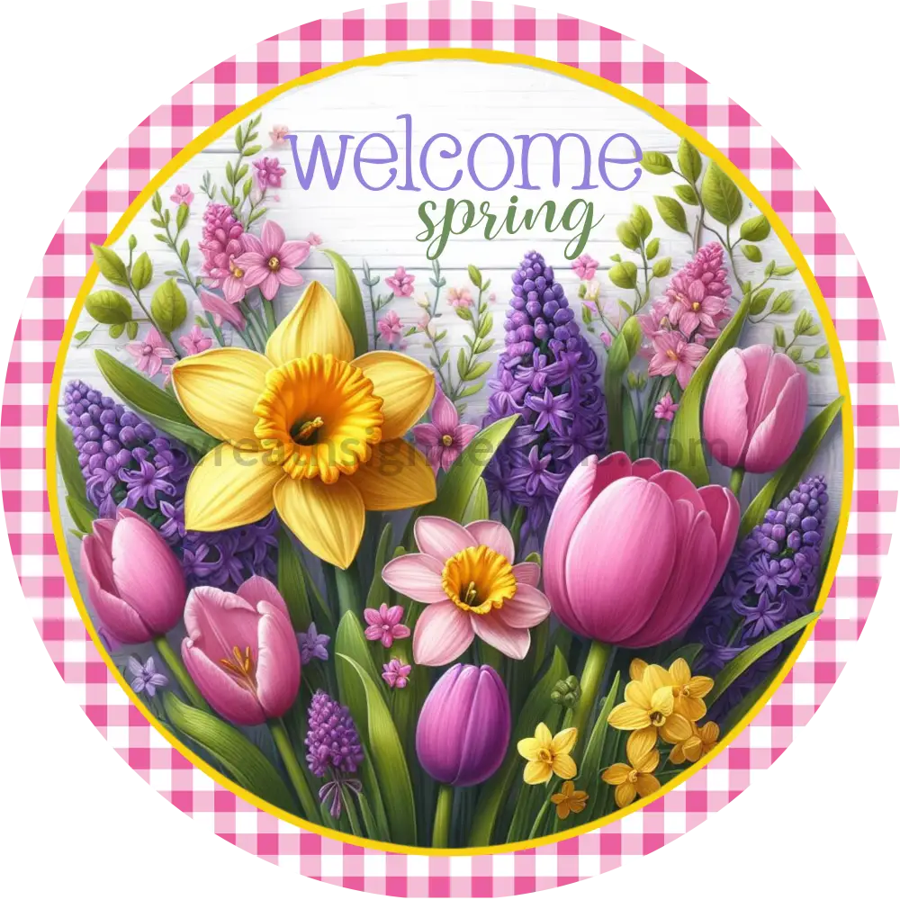 Welcome Spring Florals Metal Wreath Sign 6