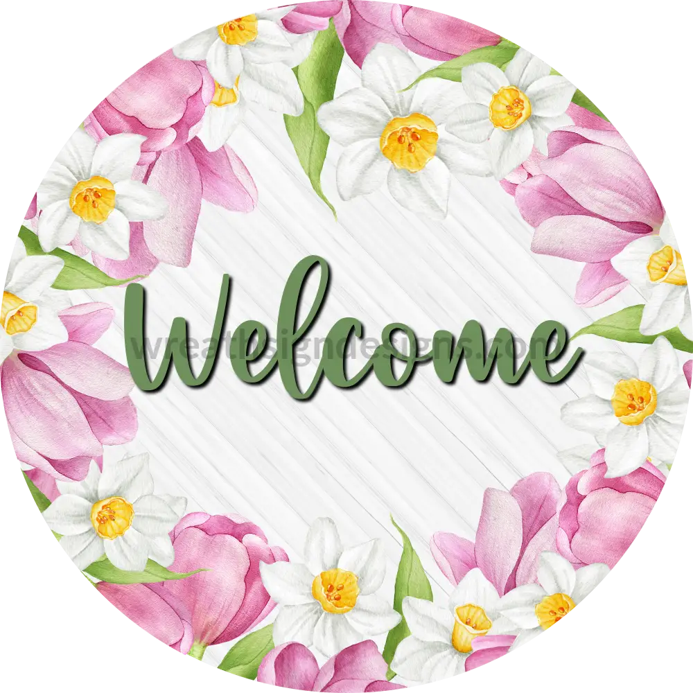 Welcome Spring Tulips And Daffodil- Metal Wreath Sign 8