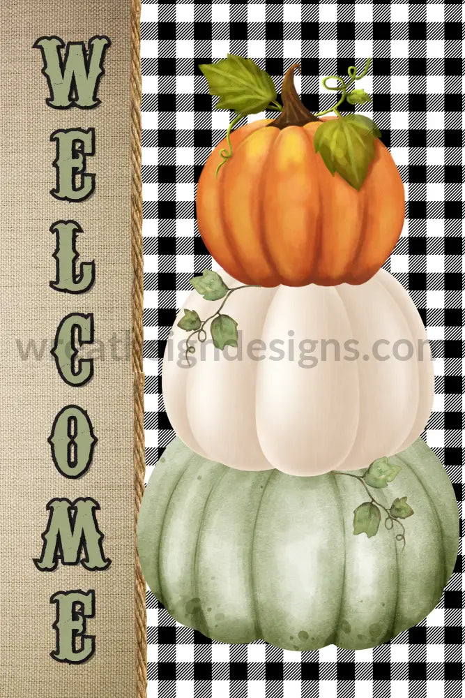 Welcome Stacked Pumpkins 8X12 Metal Sign