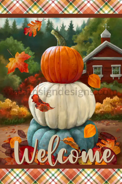 Welcome Stacked Pumpkins 8X12 Metal Sign