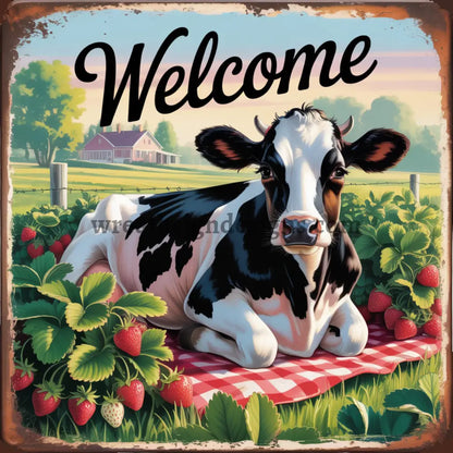 Welcome strawberry Cow Wreath Sign MS-1285 10’’