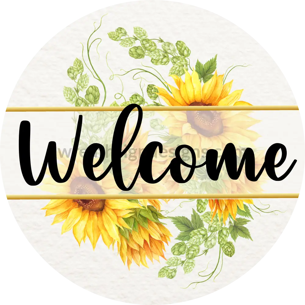 Welcome Sunflower Metal Wreath Sign