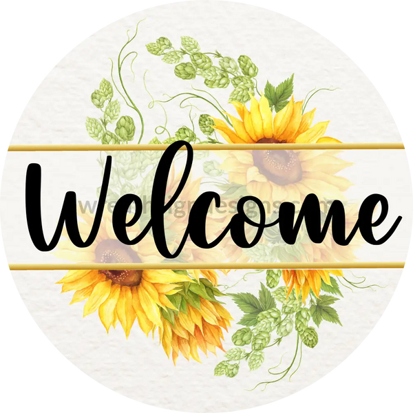 Welcome Sunflower Metal Wreath Sign