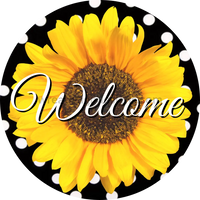 Welcome Sunflower On Black And White Dot-Metal Sign 8 Circle