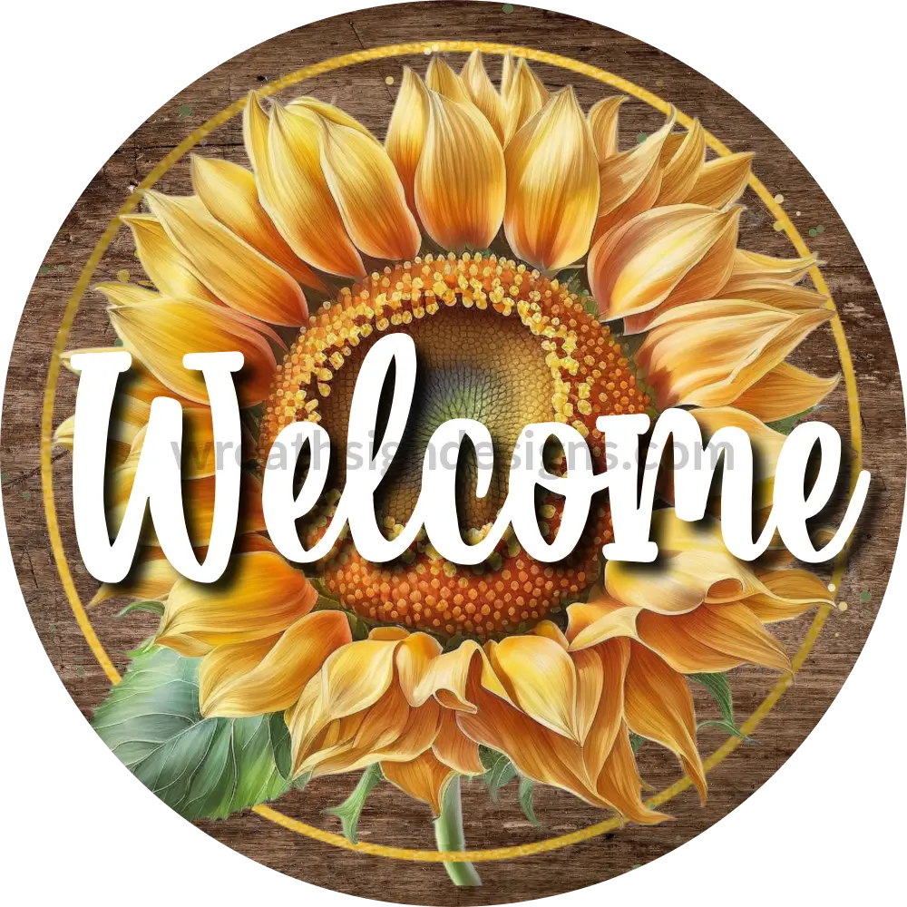 Welcome Sunflower Round Metal Wreath Sign 8 Circle