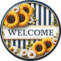 Welcome Sunflowers And Daisies Round Metal Wreath Sign 6’