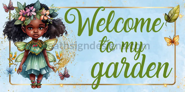 Welcome To My Garden Green Fairy With Butterflies Metal Wreath Sign