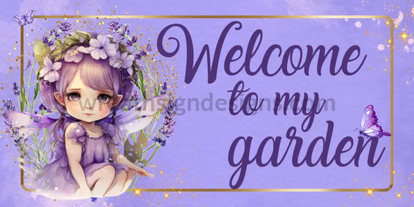 Welcome To My Garden Purple Lavender Fairy With Butterflies Metal Wreath Sign