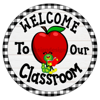 Welcome To Our Classroom Book Worm In Apple -Teacher- Back School-Metal Wreath Sign 8