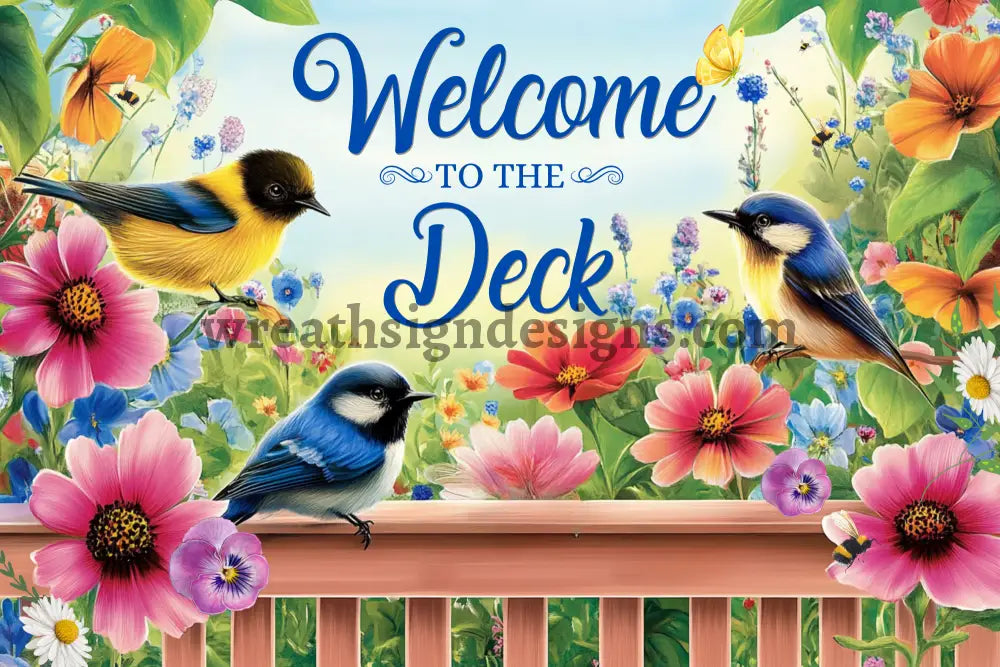 Welcome to the Deck Blue Birds 8x12 Metal Wreath Sign MS-1176 12x6 metal sign