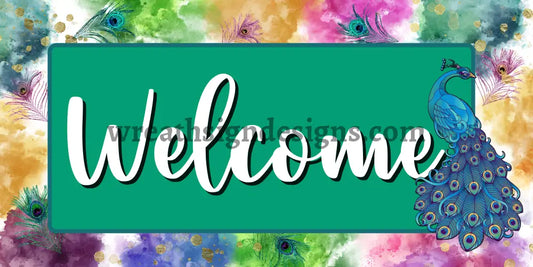 Welcome Watercolor Peackcock Metal Sign