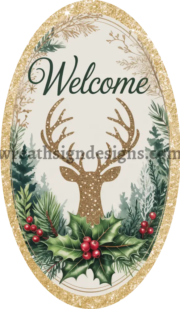 Welcome Winter Deer Oval Metal Wreath Sign MS-1453
