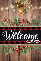 Welcome Winter Greenery And Berries 8X12 Metal Sign