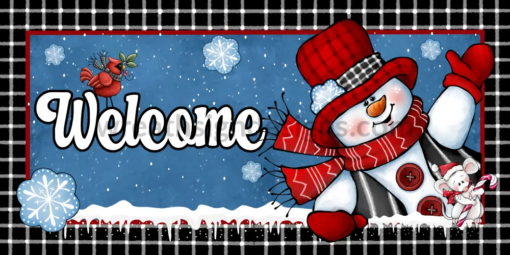 Welcome Winter Snowman & Friends Metal Wreath Sign- 6X12