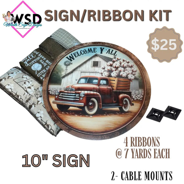 Welcome Yall Cotton Vintage Truck Ribbon Kit - Limited Quantities