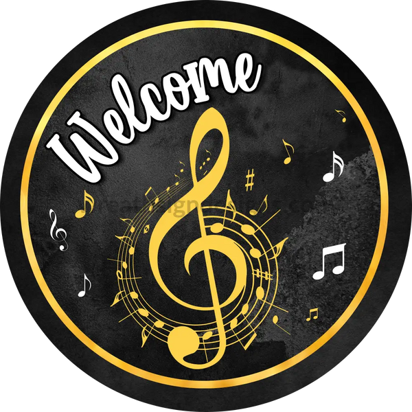 Welcome Yellow And Black Music Notes- Metal Sign 8’