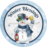 Winter Blessings Blue Snowman With Winter Lantern And Cardinal - Metal Signs 6