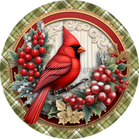 Winter Cardinal Red And Green -Round Metal Signs 8