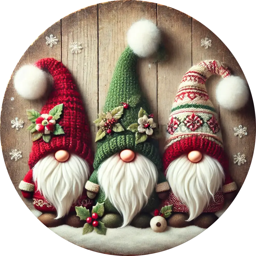 Winter Christmas Gnome Trio- Metal Wreath Sign 6’’