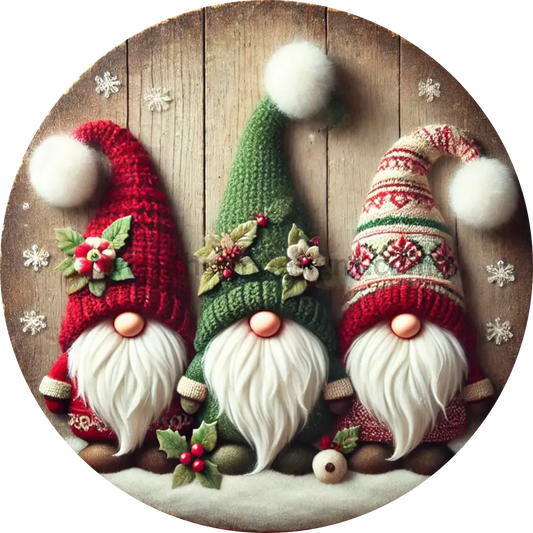 Winter Christmas Gnome Trio- Metal Wreath Sign 6’’