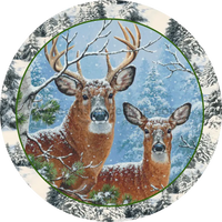 Winter Deer And Snow Camo Round Metal Wreath Sign 6
