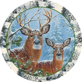 Winter Deer And Snow Camo Round Metal Wreath Sign 8