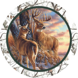 Winter Sunset Deer Buck And Doe Round Metal Wreath Sign 10