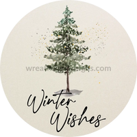 Winter Wishes Rustic Christmas Round Metal Wreath Sign 6 Circle