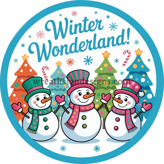 Winter Wonderland Snowmen trio - Metal Winter Wreath Sign MS-1341 6’’