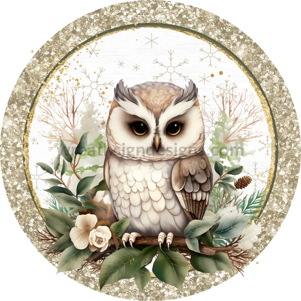 Winter Woodland Owl With Champagne And Gold - Metal Wreath Signs 8