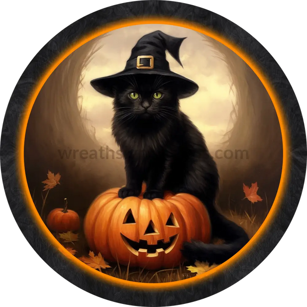 Witchy Black Cat With Jack O Lantern- Halloween- Metal Sign 8