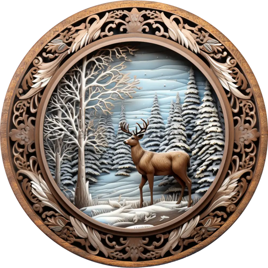 Woodland Winter Deer Metal Sign 6